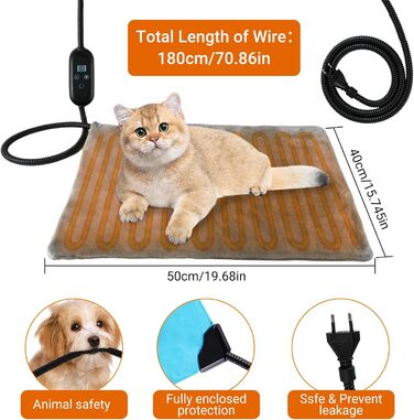 Електричний килимок для собак великих порід, 70х40 см, регульована температура, захист від укусу