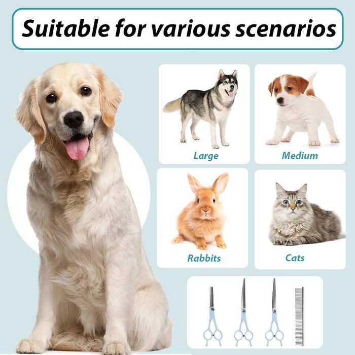 Набір професійних ножиць для грумінгу собак та котів 5-в-1, нержавіюча сталь, з гребінцем для догляду за шерстю, блакитний