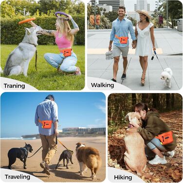 Сумка для ласощів для собак з металевим кліпом на пояс, міцна застібка-магніт, велика місткість, диспенсер для пакетів для вигулу (Помаранчевий)