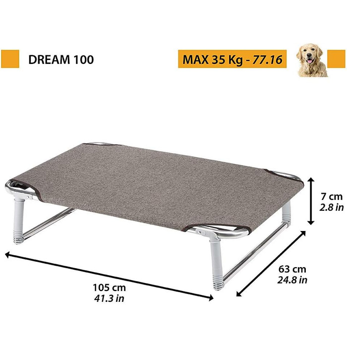 Ліжко для собак Ferplast Dream 115, 119x79 см, алюмінієвий каркас, тауп