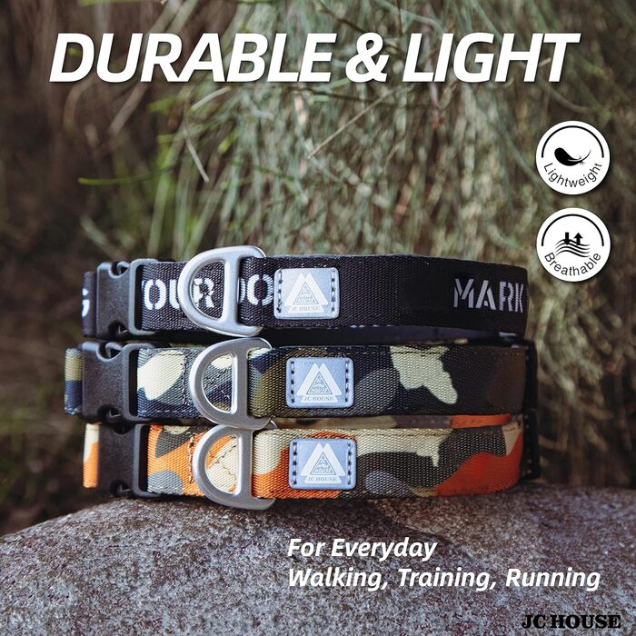 Нашийник для собак JC HOUSE, обгорнутий м'якою підкладкою, регульований нашийник для великих собак з логотипом 3M, що відбиває світло, камуфляжний оранжевий, M (розмір шиї 36-51 см), камуфляжний оранжевий