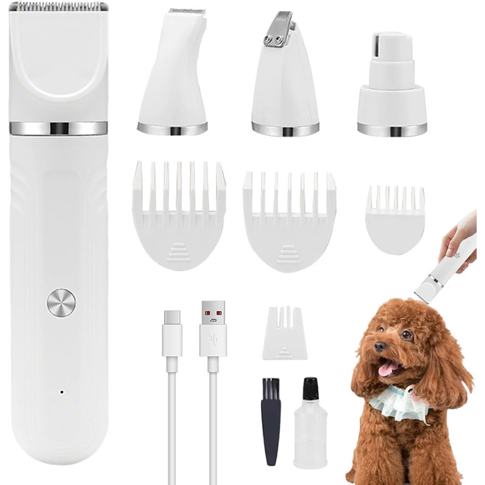 Набір для догляду за собакою вдома: машинка для стрижки, ножиці, інструменти для грумінгу. Підходить для собак, котів та цуценят. Білий колір