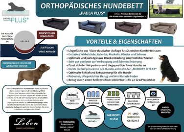 Лебон - Ортопедичне ліжко для собак Паула Плюс, Чорний колір - 3 розміри (80, 100, 120 см), з блискавкою, для прання, легко чиститься, водовідштовхувальне (XL)