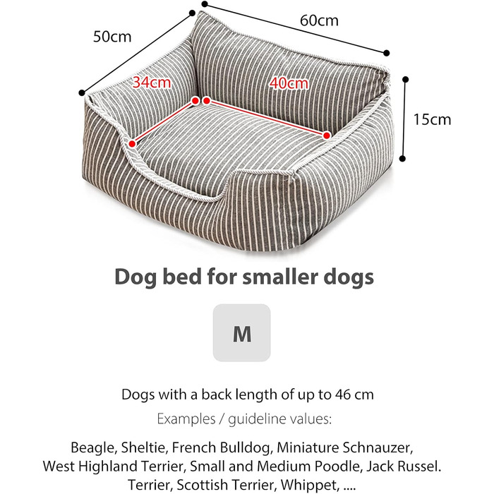 Ортопедичне ліжко для собак Petcute Hautierbett, зручне та миюче, для маленьких собак, знімний чохол (M, сірий)