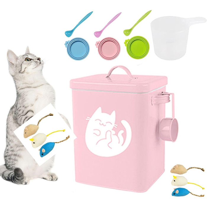 Контейнер для котячого корму JYCRA, портативний диспенсер для сухого корму з ложкою, рожевий