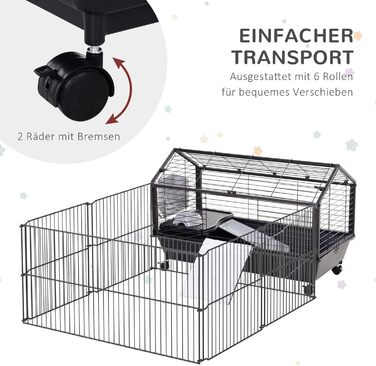 Клітка для дрібних тварин PawHut з розсувним вигулом, для хом'яків, морських свинок, щурів, чорна, 88 x 128,5 x 56 см