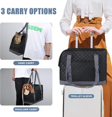 Сумка-переноска для собак та котів, чорна, дихаюча, з кишенями, для маленьких собак, цуценят, кроликів, миючий матеріал