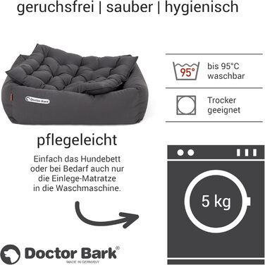 Ортопедичне ліжко для собак Doctor Bark - миється до 95°C, гігієнічне, без запаху, з м'якою підстилкою, для маленьких собак (S - 70x60 см, сірий)
