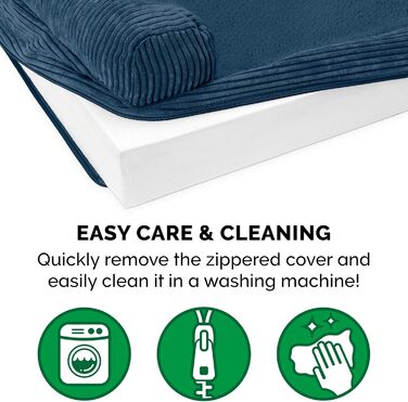 Ортопедичне ліжко для собак Furhaven Jumbo Plus/XXL: велике, з підголовником та знімним чохлом, до 56,7 кг, фліс та корд, Marineblau (135x107x24 см)