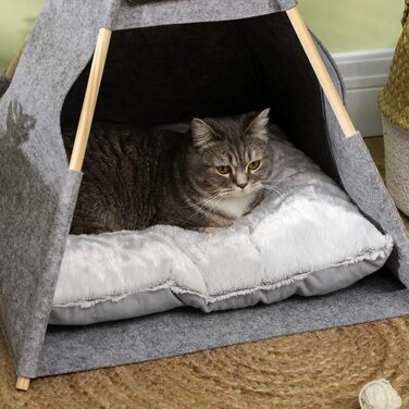 Будиночок PawHut для котів і собак, намет з м'якою подушкою, плюшевий фетр, машинне прання, сірий, 58x58x80 см