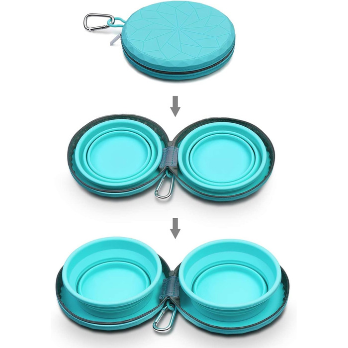 Складні миски для собак KALLAK з силікону (2 шт.) з кейсом для подорожей - для води та корму, нековзні, розкладні, для маленьких та великих собак