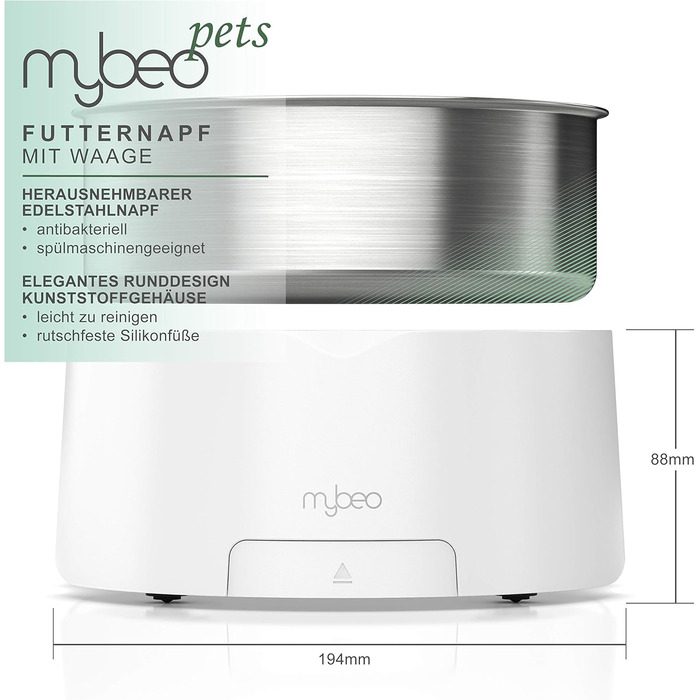 Миска для корму та води з нержавіючої сталі з вбудованими терезами для собак та котів - до 5 кг, знімний об'єм 1000 мл, функція тарування, LCD дисплей, для Барфа, миска для годування