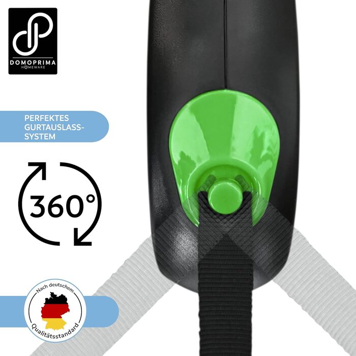 Рулетка для собак DOMOPRIMA, 3 розміри (S, M, L), 4 кольори (сірий, блакитний, зелений, рожевий) - Міцна та безпечна рулетка з відбиваючим ремінцем. Зелена, L