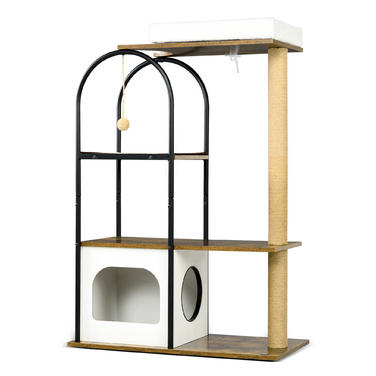 PawHut Cat Tree 1185 см Cat Tree з печерним ліжком і килимком для дряпання Play Ball Tilt Protection для кішок до 5 кг Сільський коричневий