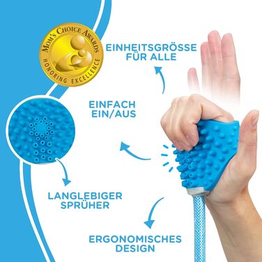 Насадка для миття та душу для собак Aquapaw | Швидке та легке миття, масаж та догляд за тваринами в приміщенні та на вулиці | Включає шланг та скребок для собак - блакитний