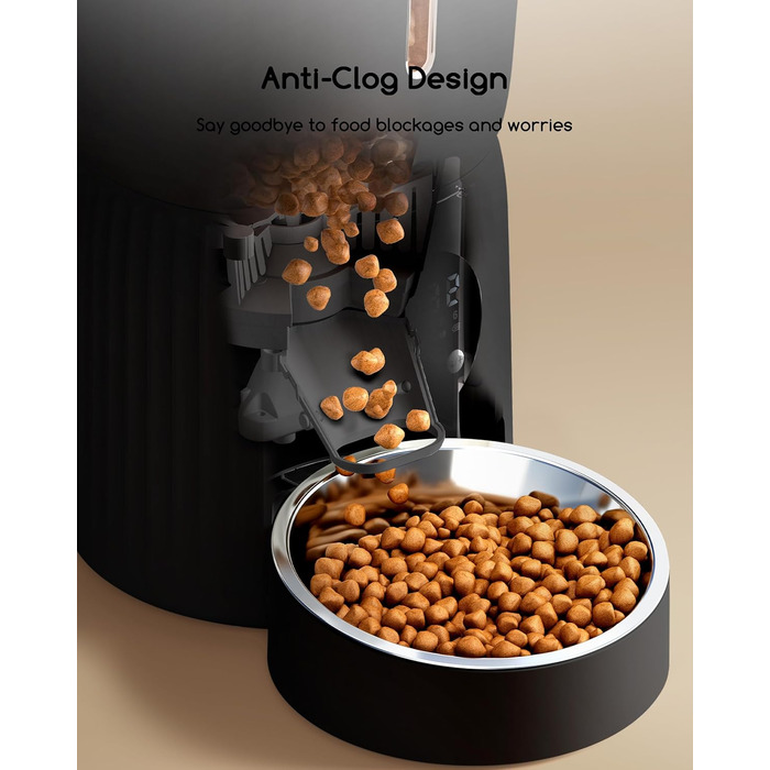 Автомат годівлі для котів Faroro 4L, програмований, з контролем порцій, 10 сек. голосових повідомлень, чорний