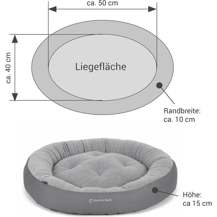Кругле м'яке ліжко для собак Doctor Bark GreenLabel, 50x40 см, сірий (S)