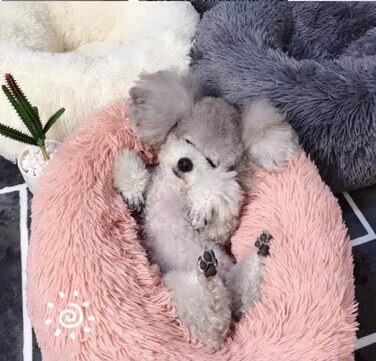 Преміум ортопедичне ліжко для великих та екстра-великих собак, круглі лежанки-софи з плюшу, водонепроникна підкладка, миється (XL: діаметр 90 см, рожеве)