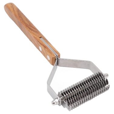 Щітка для вичісування шерсті з вузлами з подвійною щетиною та дерев'яною ручкою. Ідеальна для собак, котів та цуценят. Безпечна, з округлими краями.