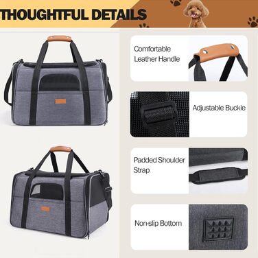 Складана переноска для котів та собак Premium, чорна, M (44 x 34 x 31 см), знімний килимок