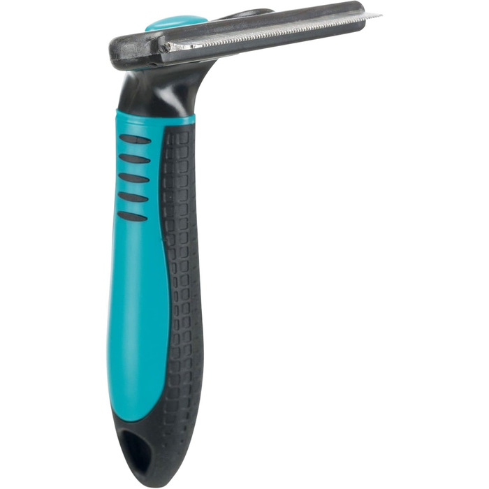 Тріксі Щітка для вичісування шерсті з ви змінним гребінцем - нержавіюча сталь, прогумований пластиковий ручка - чорний/синій - 8 x 14 см - 24173