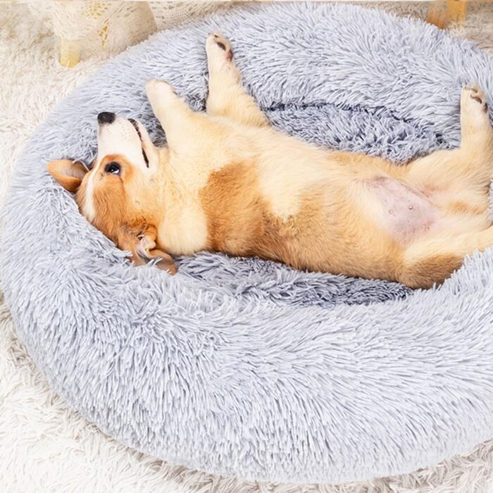 М'яке ліжко для собак та котів Doughnut, зручне гніздо, Ø40 см, сірий колір, для маленьких собак та котів (до 2.5 кг)