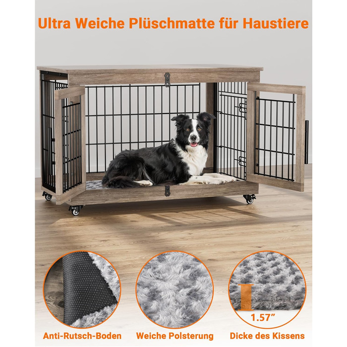 Кіяпал Будка для собак у дім з подушкою, сучасна будка для собак середніх та великих порід до 32 кг, 98x64x68 см, сіра