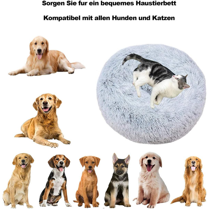 М'яке ліжко для собак WSGJHB, зручне ліжко для домашніх тварин, софа, кругле плюшеве ліжко-подушка для собак та котів у формі пончика, середнього та великого розміру, м'яке, дихаюче, 110 см, світло-коричневий колір