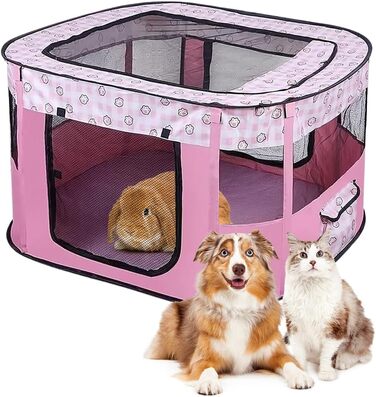 Клітка-забіг для цуценят та собак, портативна, 70x55x40 см, рожева