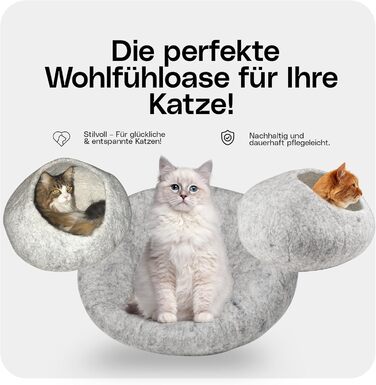 Преміум котяча лежанка Fellefant з вовни, ручна робота – м'який фетровий будиночок для котів, 100% натуральна вовна