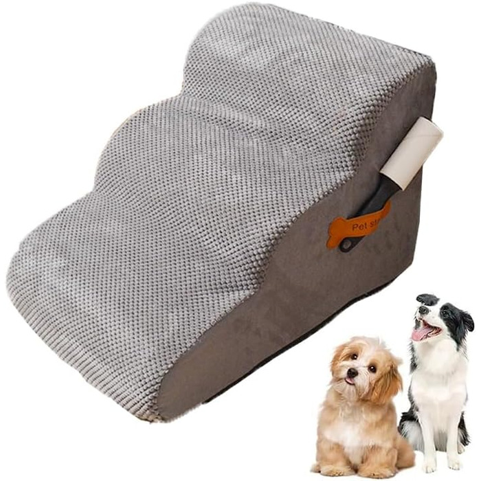 Сходинка для собак маленьких порід, плюшевий чохол, сходи для домашніх тварин, котяча сходинка, пандус для собак до ліжка, дивану, автомобіля, неслизька, пологий кут (48*40*30 см, сірий, 3), (56*40*35 см)