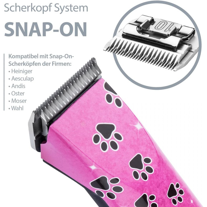 Набір для стрижки собак EHASO HEINIGER Profi Saphir: акумуляторна машинка, насадки, миска для води (рожева)