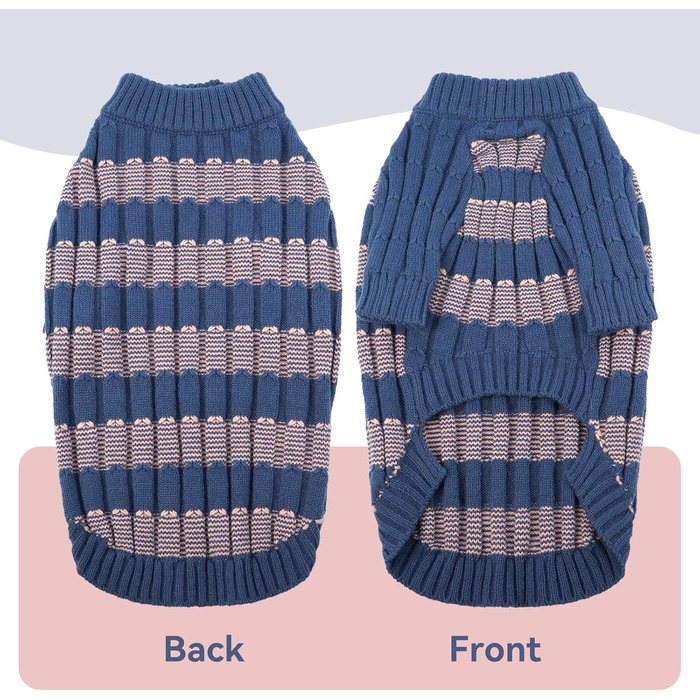 Синій теплий в'язаний пуловер для собак великих порід з отвором для повідка, розмір XXL (14,5–24,5 кг)