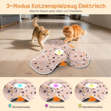 Інтерактивна іграшка для котів FLERDMAU з 3 режимами, з пір'ям та мишкою, електрична, для кількох котів, рожева