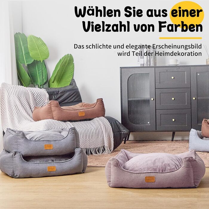 Ортопедичне ліжко для собак маленьких та середніх порід, 52x41x16 см, м'яке та зручне, кошик для собак з високим бортиком, знімний та пральний чохол, неслизьке, світло-сірий, для дому та авто