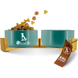 Набір мисок для собак та котів Bluzelle Balance Bowl XXL (2 шт, 850 мл) з кераміки та бамбука, антиковзні, для сухого та вологого корму, вода (білий, petrol)