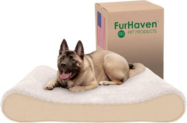 Крісло-ліжко для собак великих порід Furhaven з memory foam, знімний та пральний чохол, до 68 кг, штучне хутро та замша, кремовий колір, Jumbo Memory Foam, 130 x 91 x 20 см