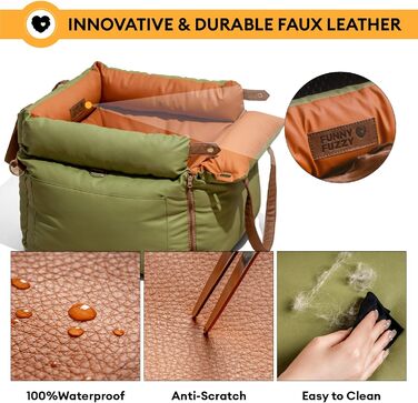 Автокрісло для собак середніх порід Funny Fuzzy, 3-в-1, зелене, водонепроникне, для подорожей та дому, до 15,9 кг