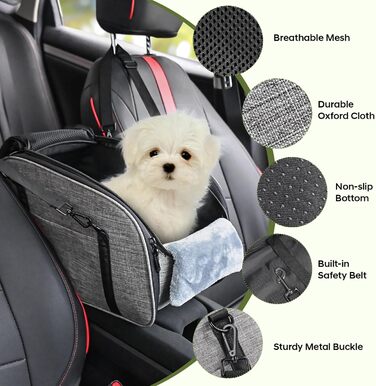 Автокрісло для собак Petzauber – зручне та безпечне автокрісло для маленьких та середніх собак, сірого кольору
