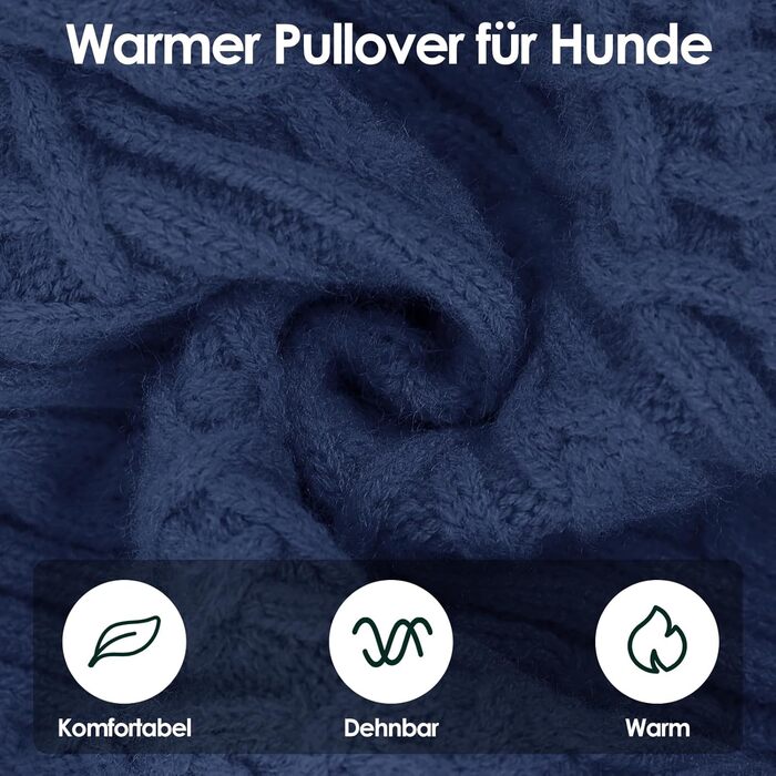 Теплий пуловер для собак AOFITEE для дрібних порід, текі, з коміром-горловиною, зимовий, блакитний (S)