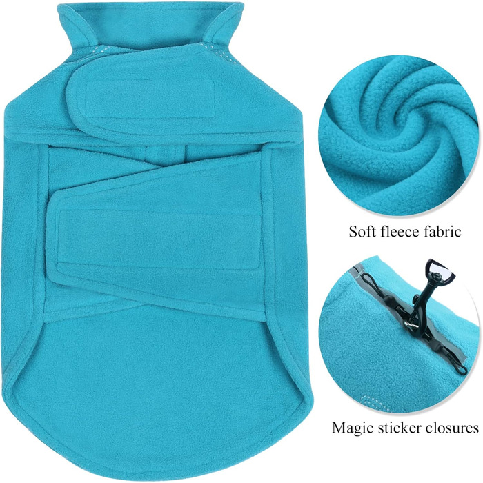 Тепла флісова куртка VIVAGLORY для собак на зиму, з отвором для шлейки, XS, блакитна (обхват грудей 38-48 см)