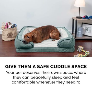 Охолоджуване ліжко для собак Furhaven з гелевим наповнювачем, середнього та малого розміру, з знімними валиками для шиї та знімним чохлом, для собак до 15,9 кг – плюшеві та оксамитові хвилі, ідеальне комфортне ліжко-софа, колір Селадоновий, розмір L 76 x 