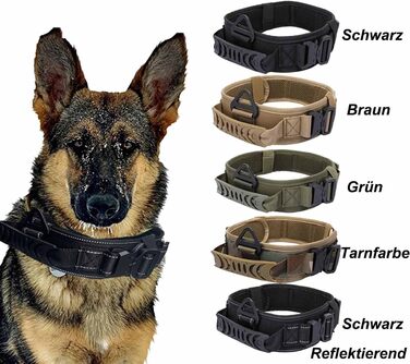 Нашийник для собак Vmokki з м'якою підкладкою, 7 см, з двома пряжками, контрольний ручка, тактичний, регульований, для великих собак (камуфляж)