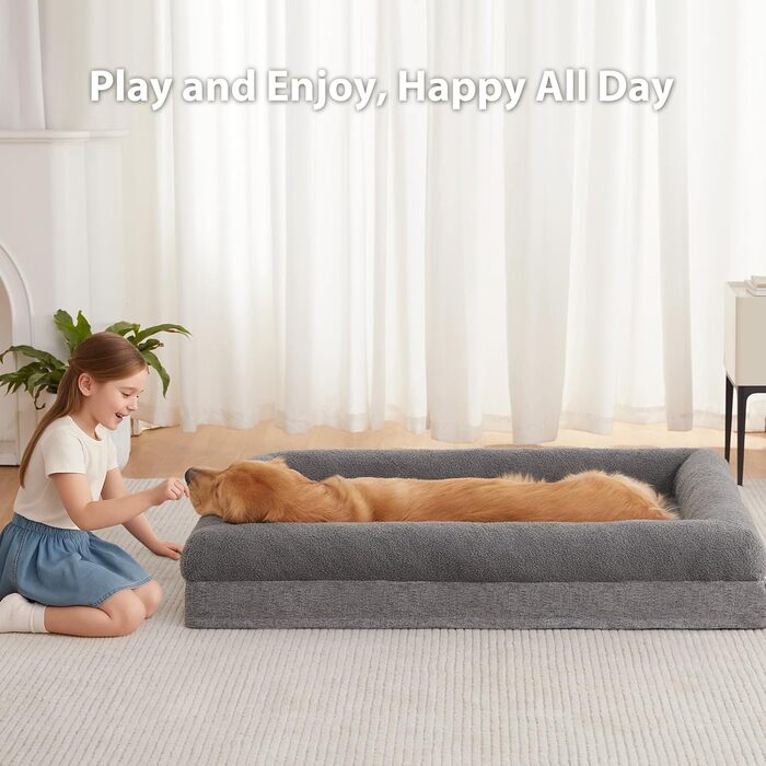 Ортопедичне собаче ліжко RRPETHOME, велике, знімний чохол, водонепроникне, сіре (36x27x6.5 см)