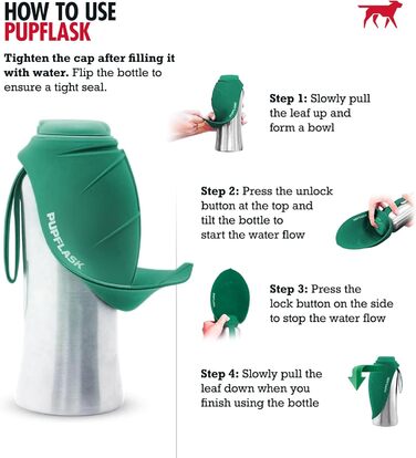 PupFlask пляшка для води для великих собак 800/1200 мл, нержавіюча сталь, портативна поїлка для собак і цуценят, герметична, для подорожей, підходить для всіх порід