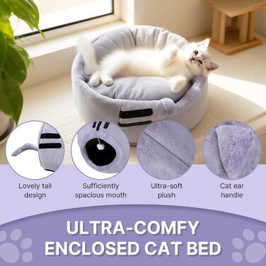 Кішка ліжко для котів, форма кота 40x40x32 см, велика кішка-печера, темно-сірий колір, складне ліжко для котів з пральними подушками, кішка-будиночок для кошенят, маленьких, середніх домашніх тварин, сірий колір