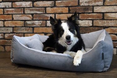 М'яке ліжко для собак Teo 120x100 см, сіре - знімний чохол, кошик для собак середніх порід