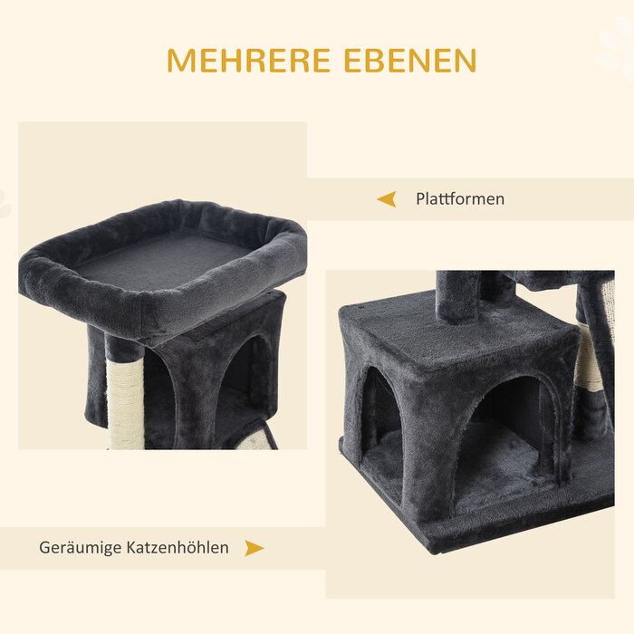 PawHut Sisal Cat Tree до 30 кг Cat Tree з кігтеточкою Sisal Column Плюшевий темно-сірий для активних кішок