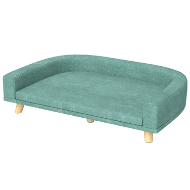 PawHut Dog Sofa Зручний диван для домашніх тварин з подушкою для великих собак, піднята конструкція з дерев'яними ніжками, зелений 98x67x25см