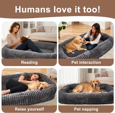 Ортопедичне ліжко для собак, велике, 177,8 x 96,5 x 25,4 см, сіре, з Memory Foam, миється